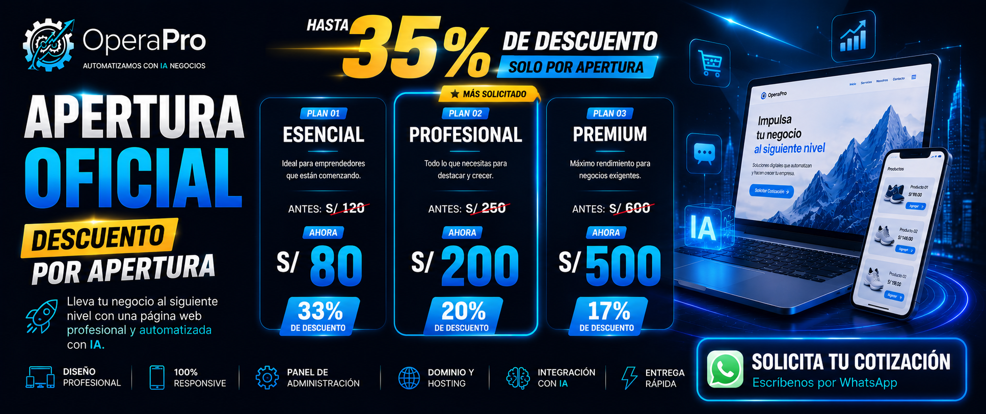 Apertura oficial de OperaPro: hasta 35% de descuento por apertura en los planes Esencial, Profesional y Premium.